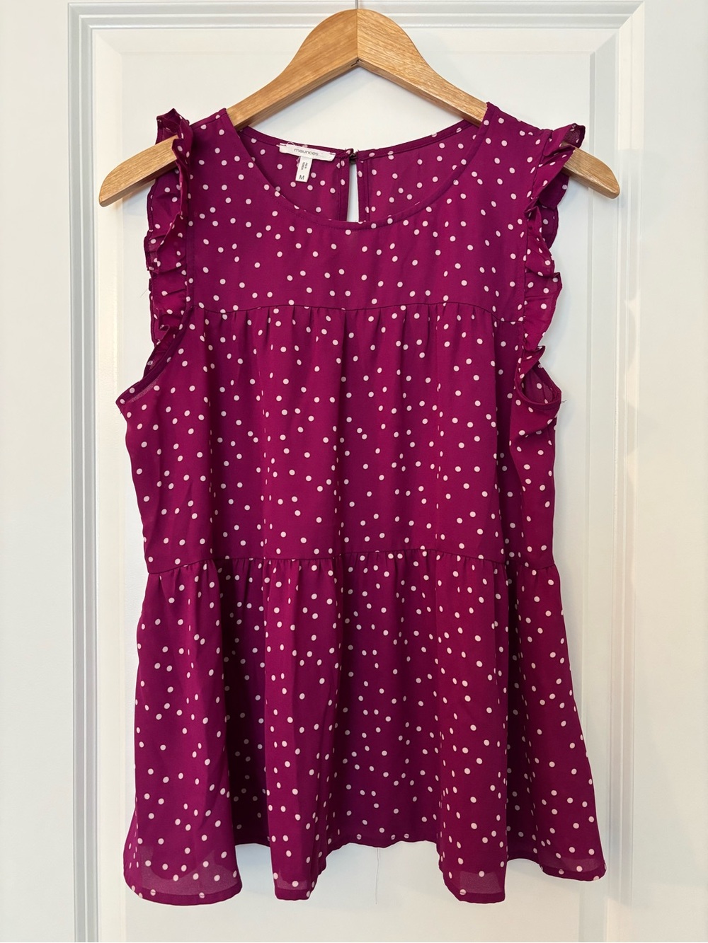 Maurices Pink Fuchsia Polka Dot Ruffle Sleeveless Peplum Top, Size M